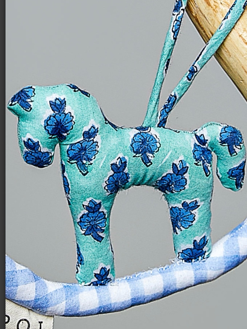 POL Fabric Rocking Horse Ornament - Blue or Pink Floral. Hand Blocked Printing - Picture 3 of 7
